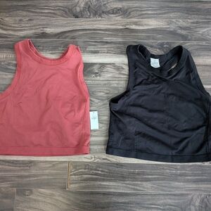 Old Navy Women's Ribbed Sleeveless Crop Racerback Tank -Orange And Black